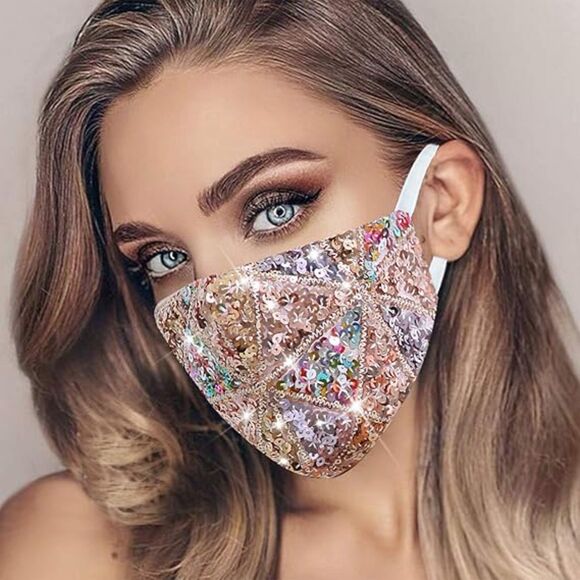 Women's Sparkly Sequin Face Cover Glitter Cotton Sequins Mixed Color Gold - Picture 6 of 6